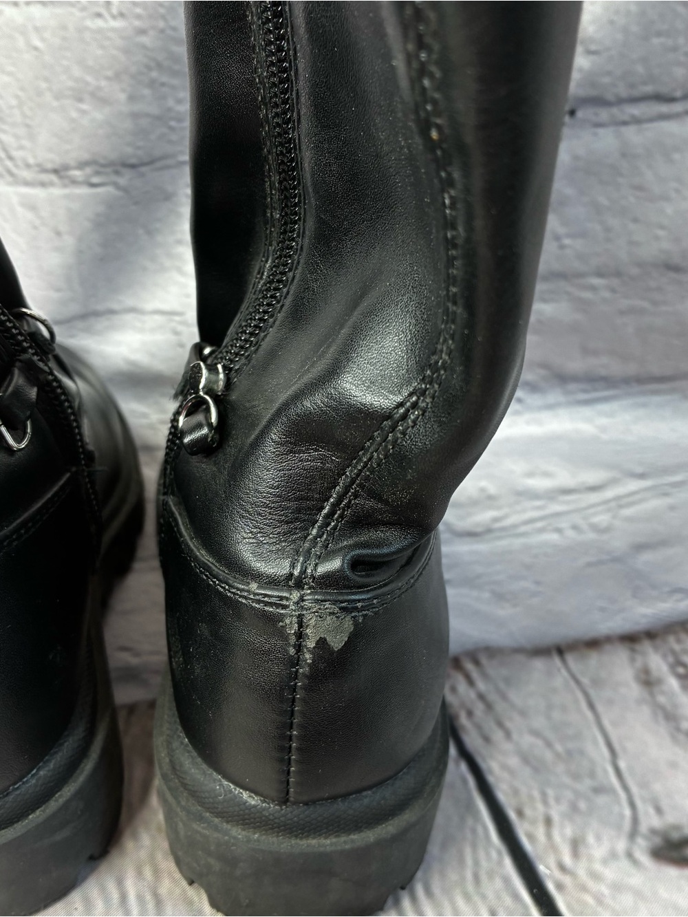 Steve Madden Girls Black Mid-Calf Zip-Up Pleather Lug Sole Boots Sz 11 AS IS GUC - Picture 7 of 11